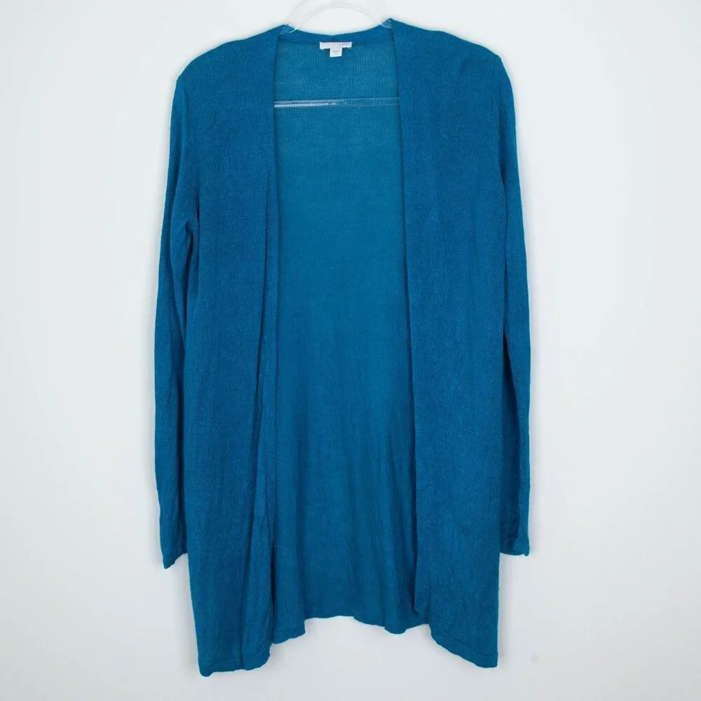 J. Jill Womens Linen Blend Open Front‎ Long Cardigan in Oceanside Size S Summer